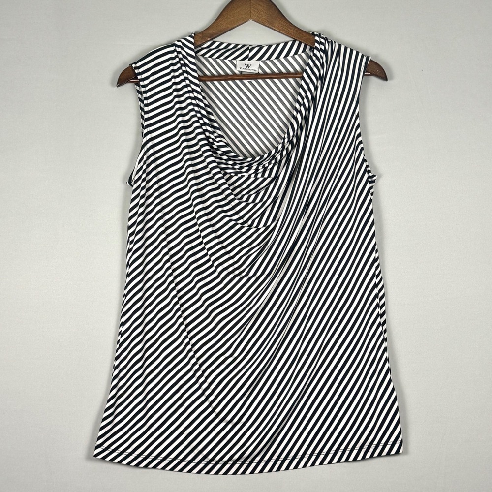 Worthington Cowl Neck Top Womens Size L Black White Striped NWOT Sleeveless